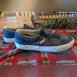 Vans Navy Checkered Slip-Ons